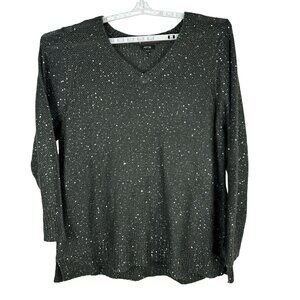 Apt 9 Womens 3X Black Sequin Pullover Sweater V Neck Long Sleeves